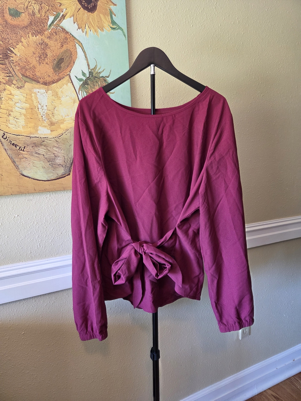 ❤️ 3/$24 SHEIN Burgundy Tie-Back Long Sleeve Blouse